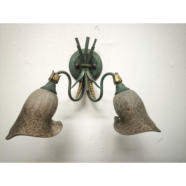 Two-Light Wheat Ear Wall Lamp with Murano Glass, 1980s For Sale - Image 9 of 10