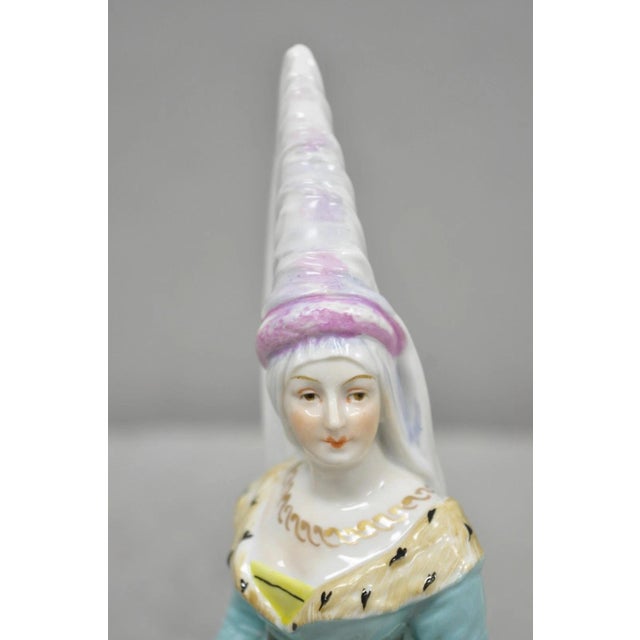 Antique Carl Thieme Potschappel German Dresden Porcelain Medieval Lady Figurine For Sale In Philadelphia - Image 6 of 12