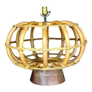 Vintage Coastal Bent Rattan Lamp For Sale