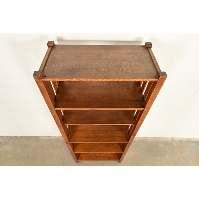 Brown Stickley Mission Oak Arts & Crafts Slatted Tall Bookcase For Sale - Image 8 of 11