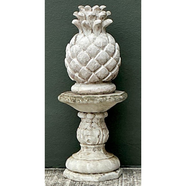 Neoclassical Vintage Cast Concrete Pineapple on Pedestal For Sale - Image 3 of 12