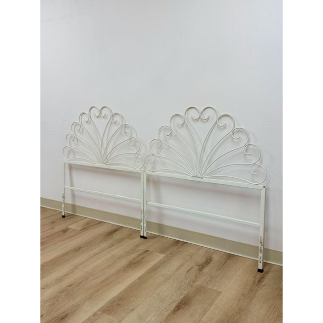 Pair of White Wrought Iron Twin Headboards French Country Farmhouse Whimsical For Sale - Image 13 of 13