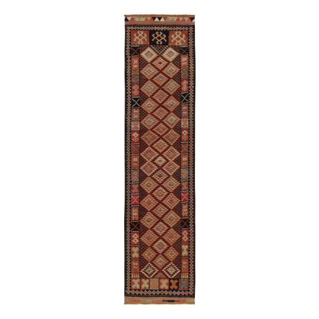 Textile Vintage Turkish Runner in Orange, Black and Beige-Brown Geometric Patterns For Sale - Image 7 of 7
