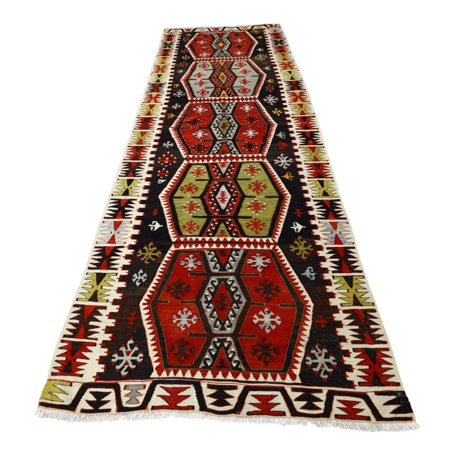 1980s Rustic Red Flamestich Large Kilim For Sale