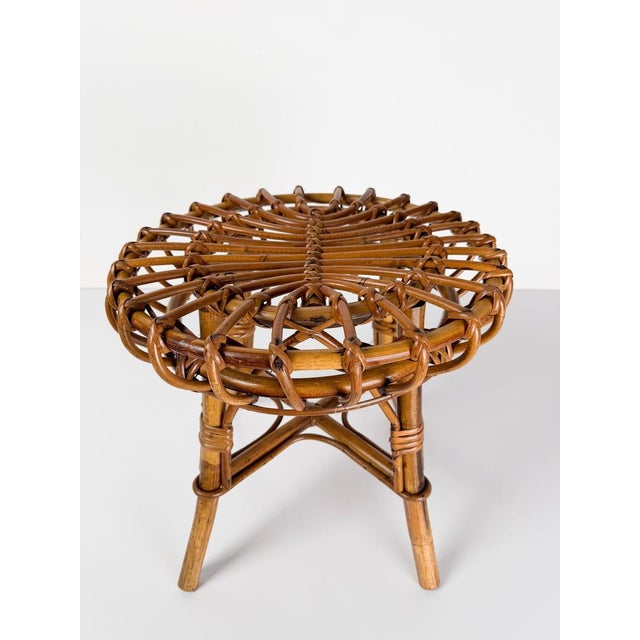 Mid-Century Modern Italian Bamboo and Rattan Stool by Tito Agnoli, 1960s For Sale - Image 3 of 18
