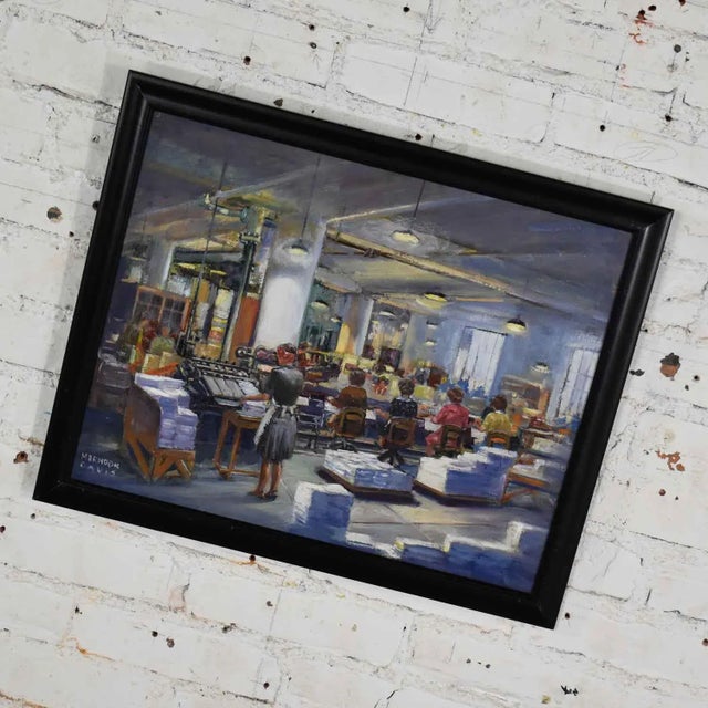 1940s 1940's American Modernism Painting by Colorado Artist Herndon Davis of Social Realism Industrial Interior For Sale - Image 5 of 13