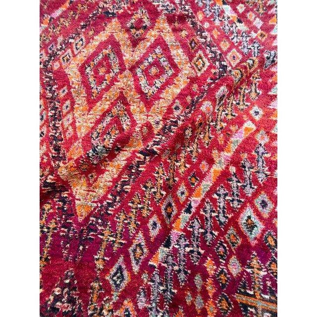 Large Vintage Beni M’Guild Moroccan Rug – Handwoven Tribal Wool Carpet in Deep Red and Saffron For Sale - Image 6 of 11