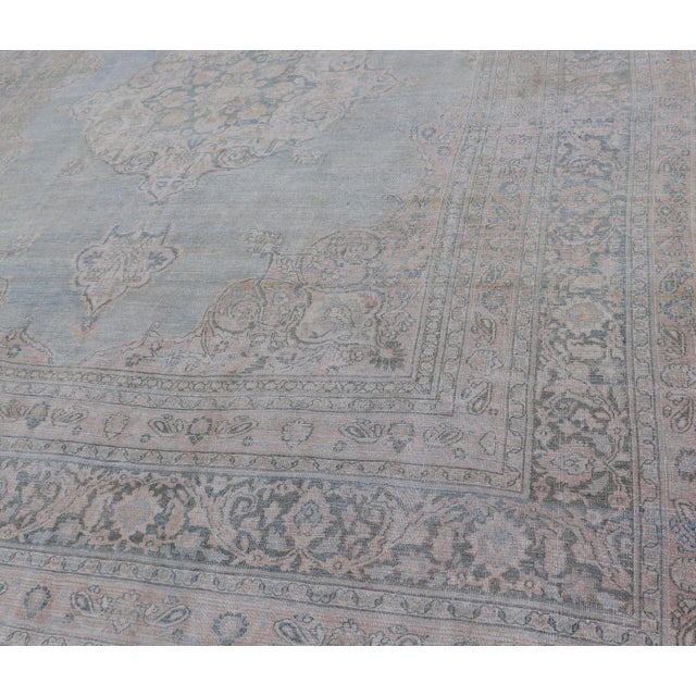 Early 20th Century Antique Persian Khorassan Rug With Soft Blue and Taupe Allover Medallion 9'7 X 13 For Sale - Image 5 of 16