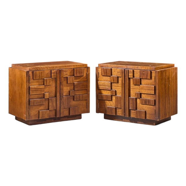 Lane Staccato Brutalist Mid Century Nightstands - Pair For Sale