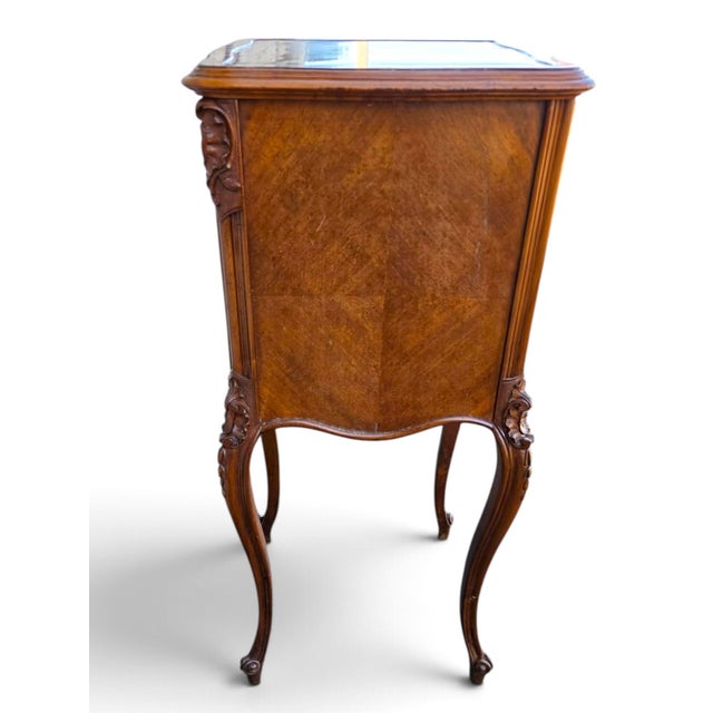 19th Century French Bedside Walnut Cabinet Marble Top Insert Marble. For Sale - Image 17 of 18
