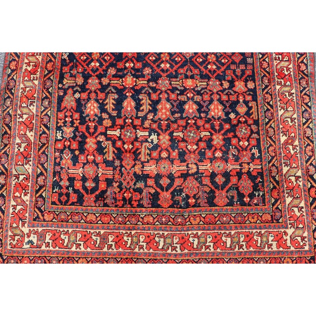 Antique Kurdish Rug With Navy Blue Field, Red Tribal Motifs and Ivory Border 4'9 X 6'5 For Sale In Atlanta - Image 6 of 10
