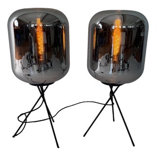 Floor Lamps with Mirrored Smoked Glass, 2000s, Set of 2 For Sale