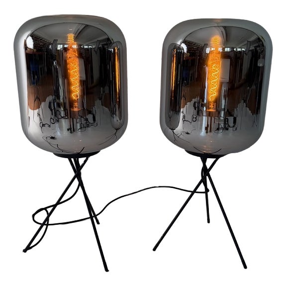 Floor Lamps with Mirrored Smoked Glass, 2000s, Set of 2 For Sale