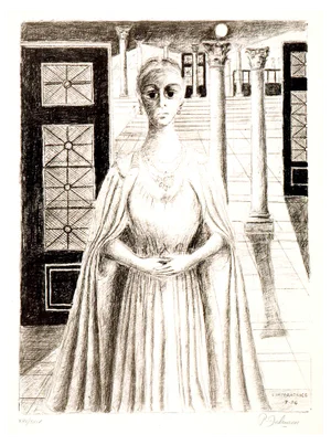 Paul Delvaux, The Empress, 1974, Color Lithograph