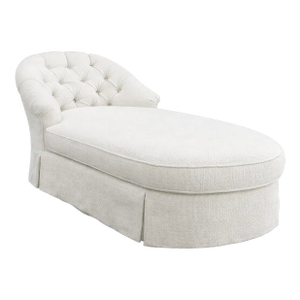 Contemporary Italian Chaise Lounge in White Linen - Skirted With a Loose Seat Cushion - Classic Silhouette