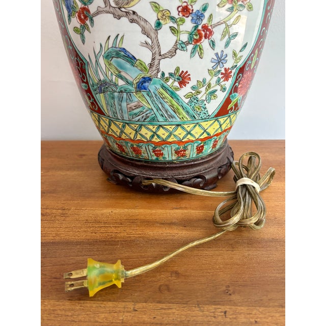 Vintage Asian Handpainted Lamp For Sale - Image 6 of 8