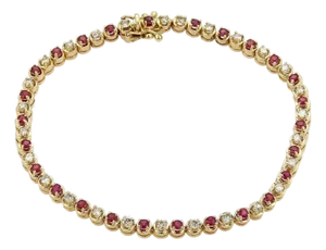 Diamond & Ruby 14k Yellow Gold Tennis Bracelet 7.25