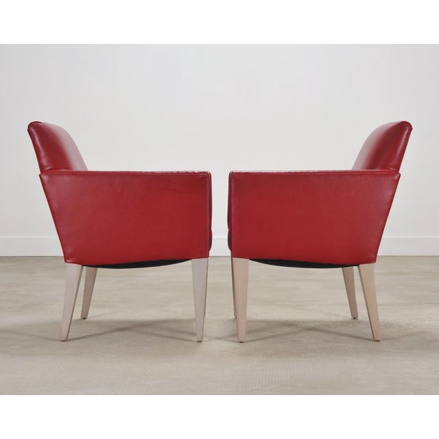 Pair of Italian Art Deco Style Red Leather Lounge Armchairs For Sale - Image 10 of 18