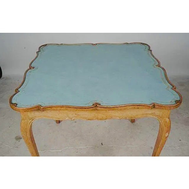 Early 20th Century One-of-a-Kind Custom Powder-Blue Leather French Louis XV Style Game Table For Sale In Los Angeles - Image 6 of 6