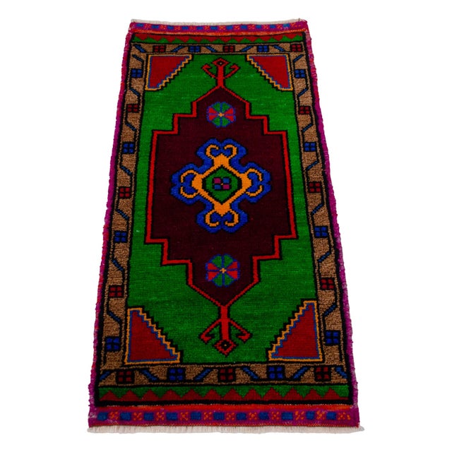 Hand Made Oushak Rug. Colorful Mini Rug, Bath Mat, Kitchen Sink Decor 1'6" X 3'1" For Sale - Image 10 of 14