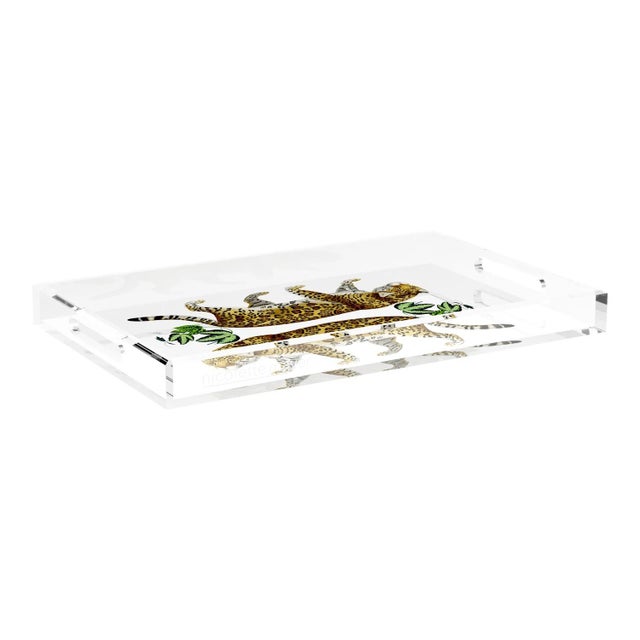 Illustration Leopard Seeing Double White Acrylic Rectangle Decorative Tray, Large For Sale - Image 3 of 9