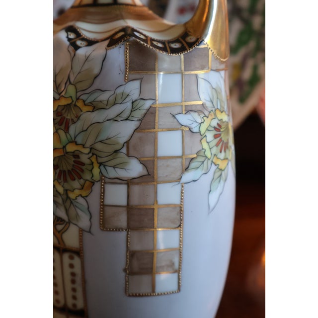 Antique Morimura Nippon Art Nouveau Floral Porcelain Vase With Raised Gilt Beading, Circa 1915 For Sale - Image 9 of 18