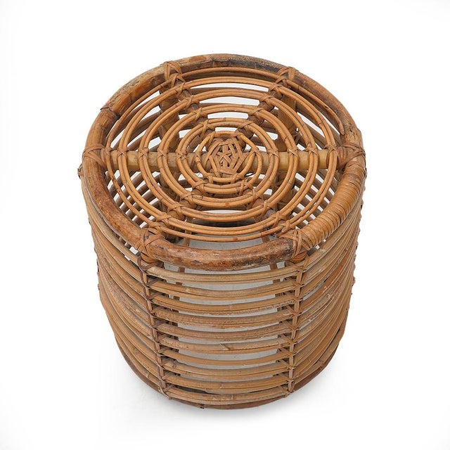 Cylindrical Pouf in Curved Rattan by Castano, 1960s For Sale - Image 4 of 14