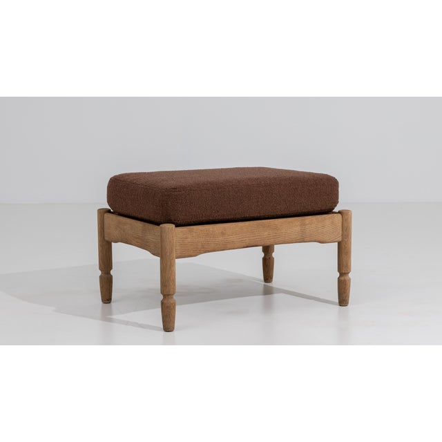 Mid-Century Modern Oak Stool With Upholstered Seat, France, Circa 1970 For Sale - Image 3 of 8