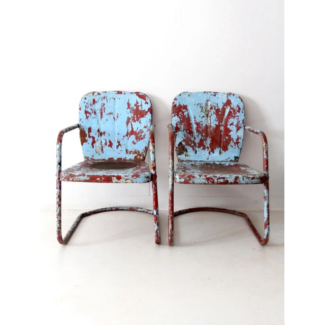 Mid-Century Metal Patio Chairs Pair For Sale - Image 10 of 12