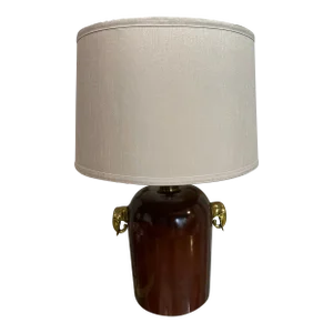 Brass Elephants & Maroon Table Lamp