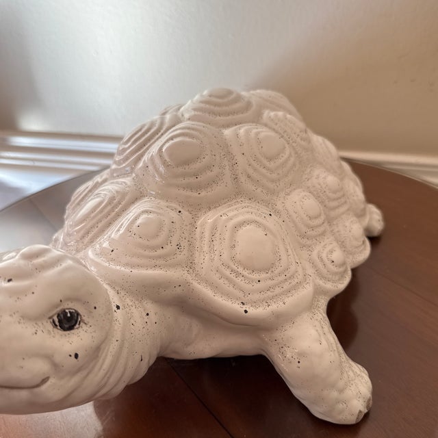 Vintage Italian Ceramic Turtle Sculpture Large White Glazed Tortoise Figurine Italy For Sale In Atlanta - Image 6 of 7