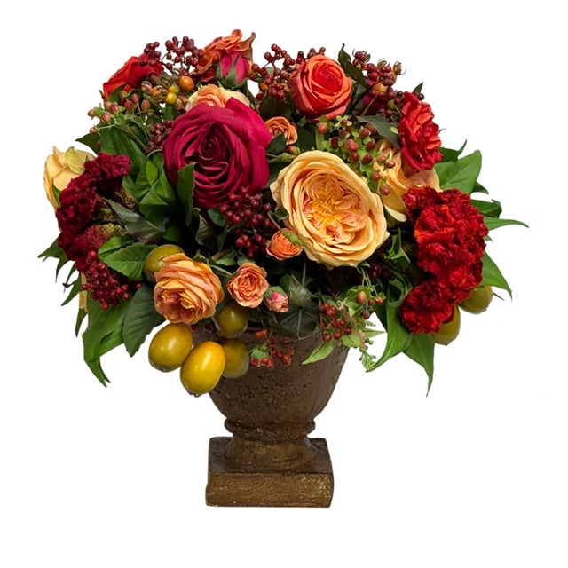 Classical Faux Rose + Fruit Floral Arrangement For Sale