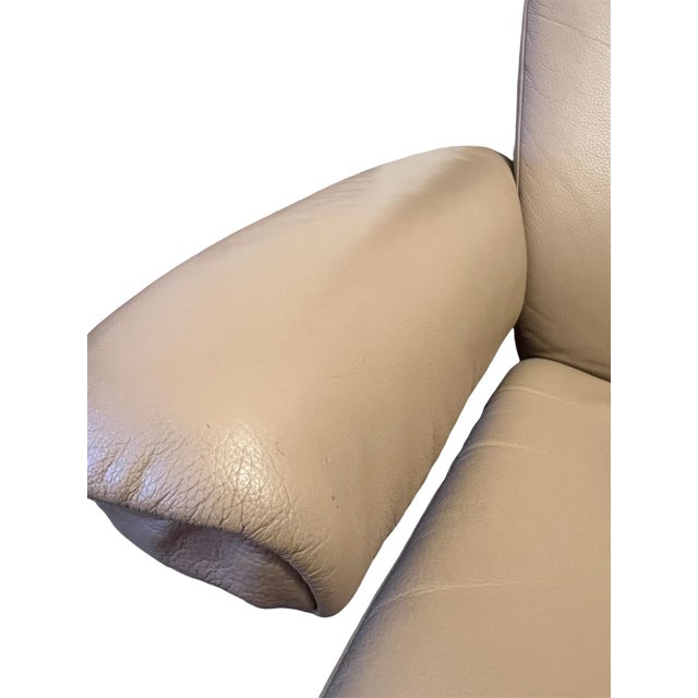 Ivory Fjords by Hjellegjerde Norwegian Leather Swivel Recliner & Ottoman – Ivory – Scandinavian Modern For Sale - Image 8 of 12