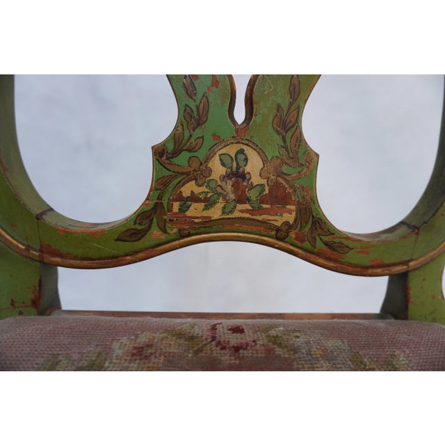 Wood Late 19th Century Green Painted Chair With Beautiful Needlepoint Seat For Sale - Image 7 of 16
