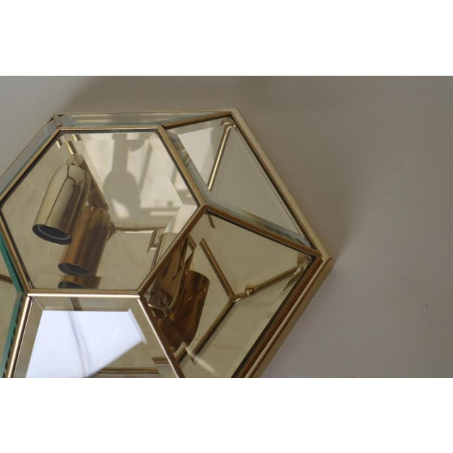 Hexagonal Gold-Plated Flush Mount or Wall Lamp with Faceted Glass, Italy, 1980s For Sale - Image 13 of 18