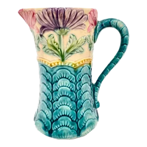 Vintage Daisy & Leaf Petal Majolica Pitcher