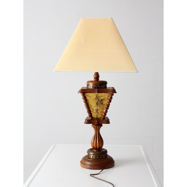 Brown Vintage Mediterranean Revival Amber Glass Table Lamp For Sale - Image 8 of 14