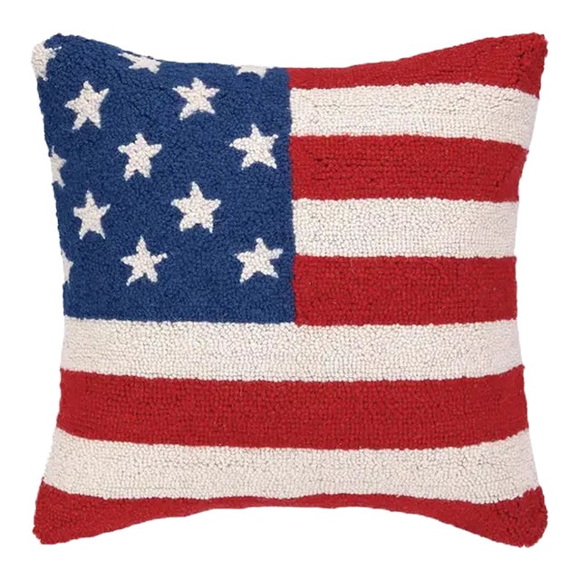 USA American Flag Red White and Blue Hook Pillow, 18" x 18" For Sale
