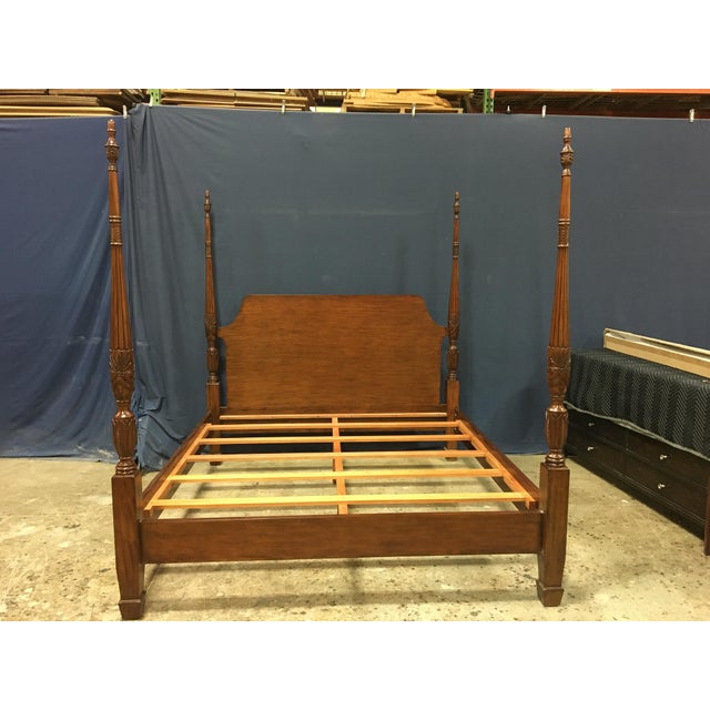 Traditional Traditional Mahogany Rice Carved Poster Bed by Leighton Hall - Showroom Sample For Sale - Image 3 of 6