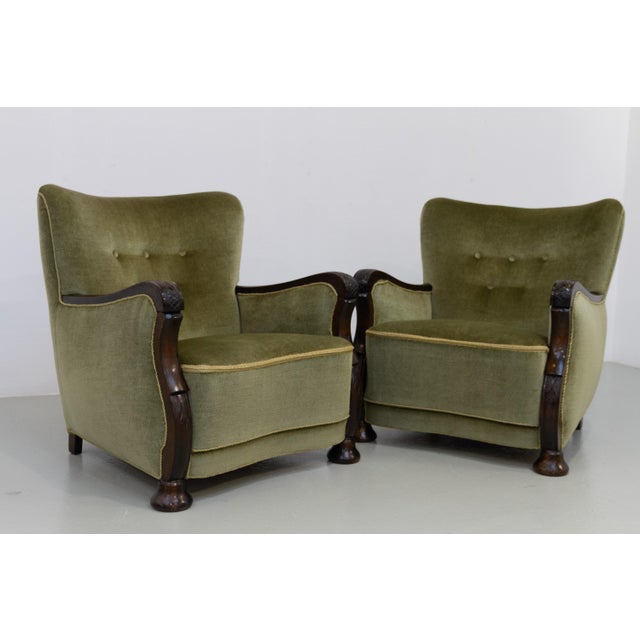 Danish Art Deco Green Velvet Lounge Chairs, 1930s, Set of 2 For Sale - Image 9 of 18