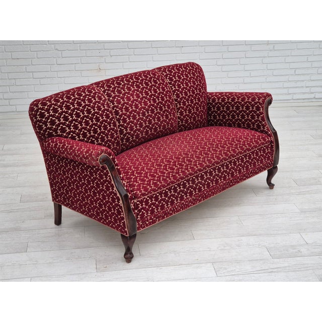 Vintage Danish Three-Seater Sofa in Velour and Beech, 1950s For Sale - Image 11 of 18