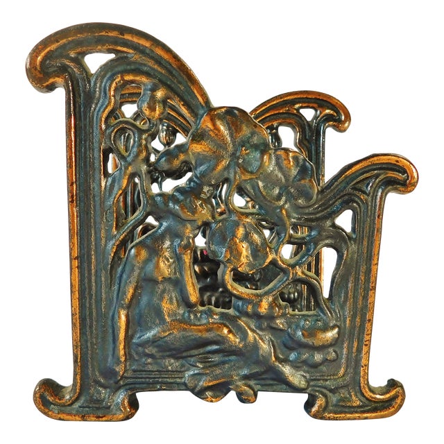 Vintage Mid Century Figural Nude Woman Cast Metal Napkin or Letter Holder For Sale