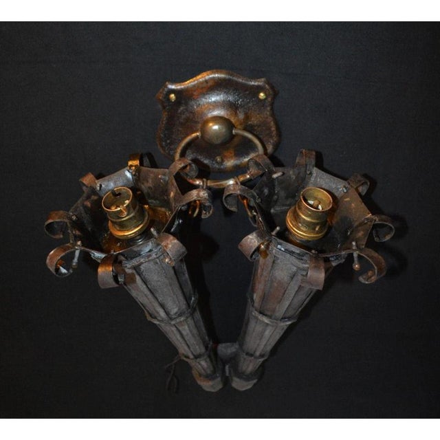 Victorian Gothic Twin Torchère Wall Light with Opaline Flame Shades, 1850s For Sale - Image 6 of 18