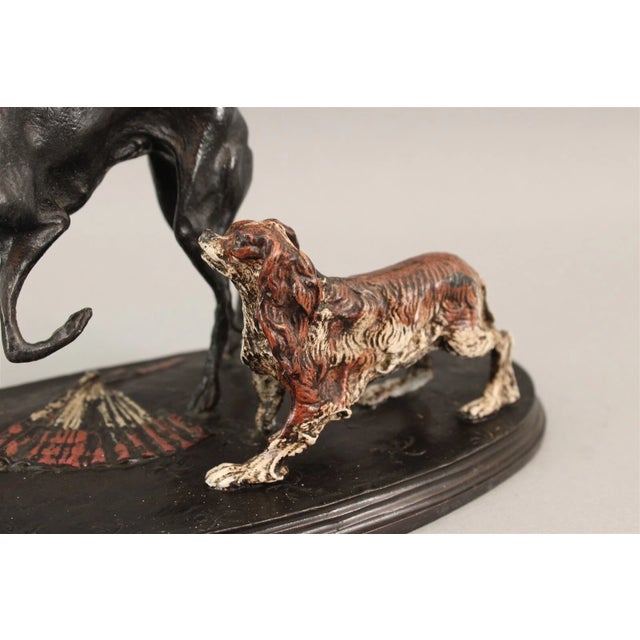 French 19thc French Signed p.j. Mene Cold Painted Bronze Sculpture of Whippet and King Charles Spaniel For Sale - Image 3 of 12