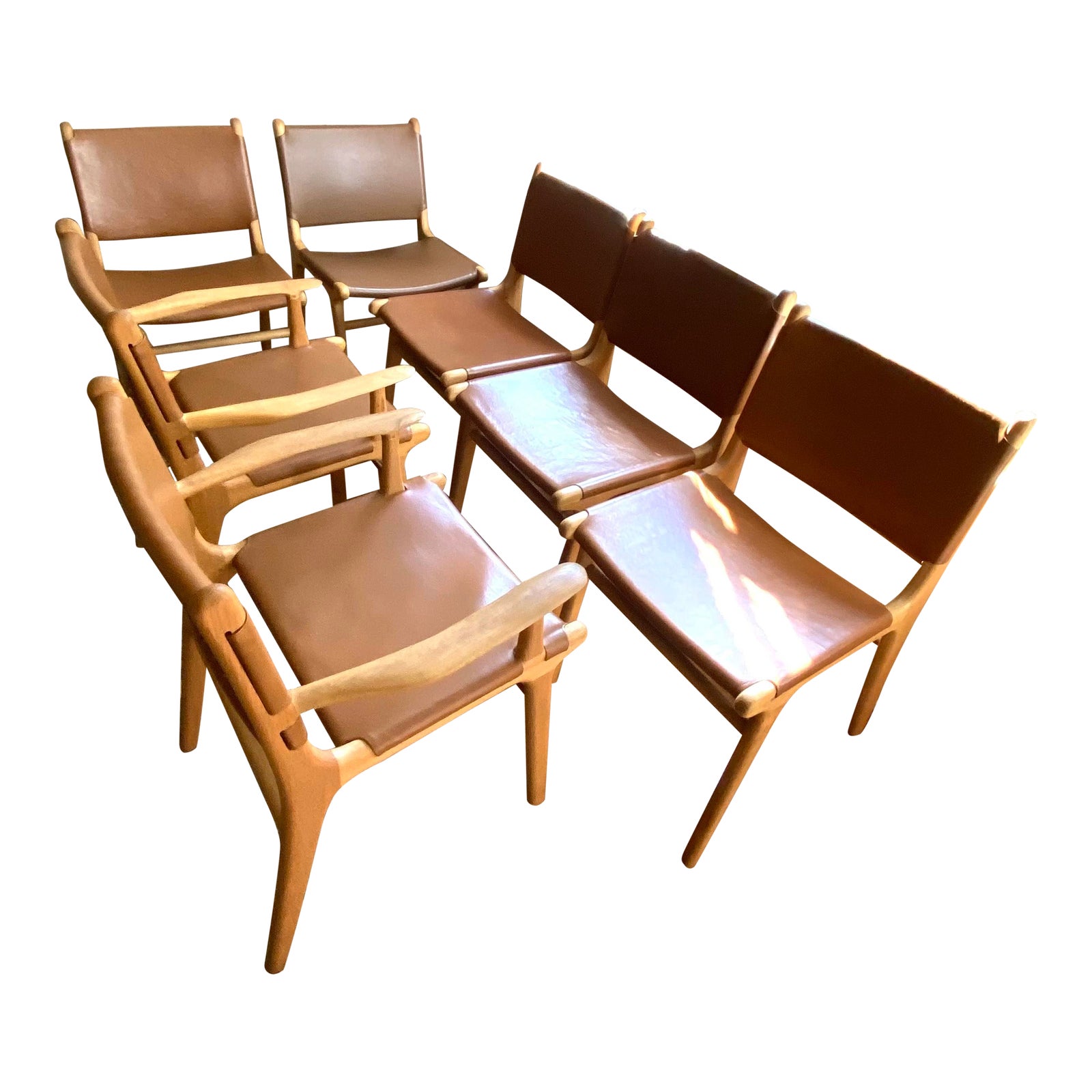 Barnaby Lane Leather Wrapped Dining Chairs - Set of 7 | Chairish