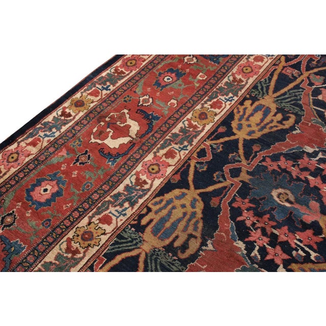 1900 - 1909 Hand-Knotted Antique Bidjar Rug in Red and Blue Floral Pattern For Sale - Image 5 of 6