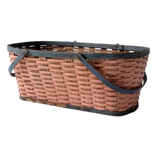 Antique American Splint Weave Gathering Basket For Sale