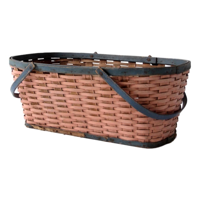 Antique American Splint Weave Gathering Basket For Sale