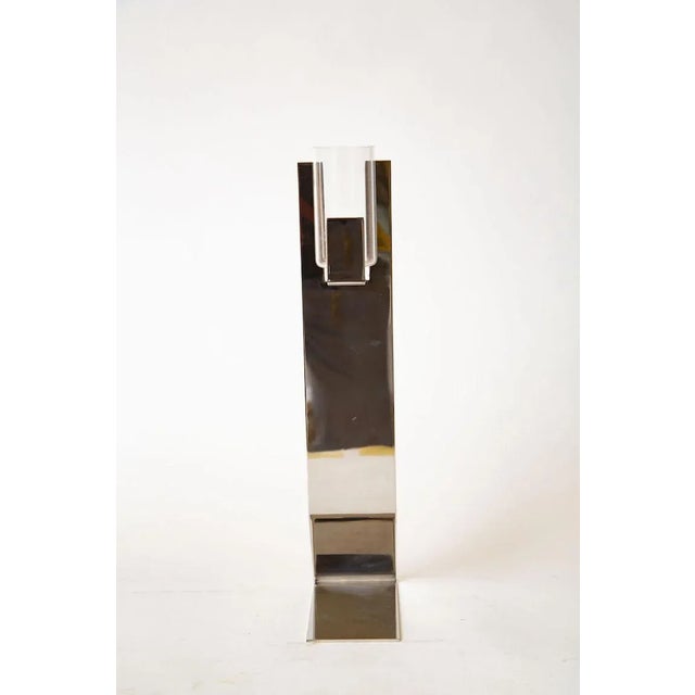 Metal Vintage Signed Bruno Munari Silver-Plate and Glass Sculptural Vase Italian For Sale - Image 7 of 10