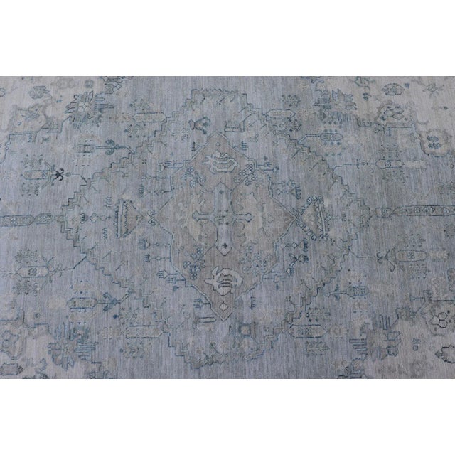 Modern Oushak Rug by Keivan, Light Blue Tribal Medallion, 8'10 X 11'8 For Sale - Image 4 of 12